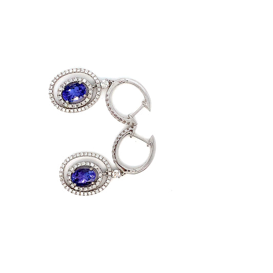 White Gold Tanzanite Earrings | 18K Diamond Fantasy Design