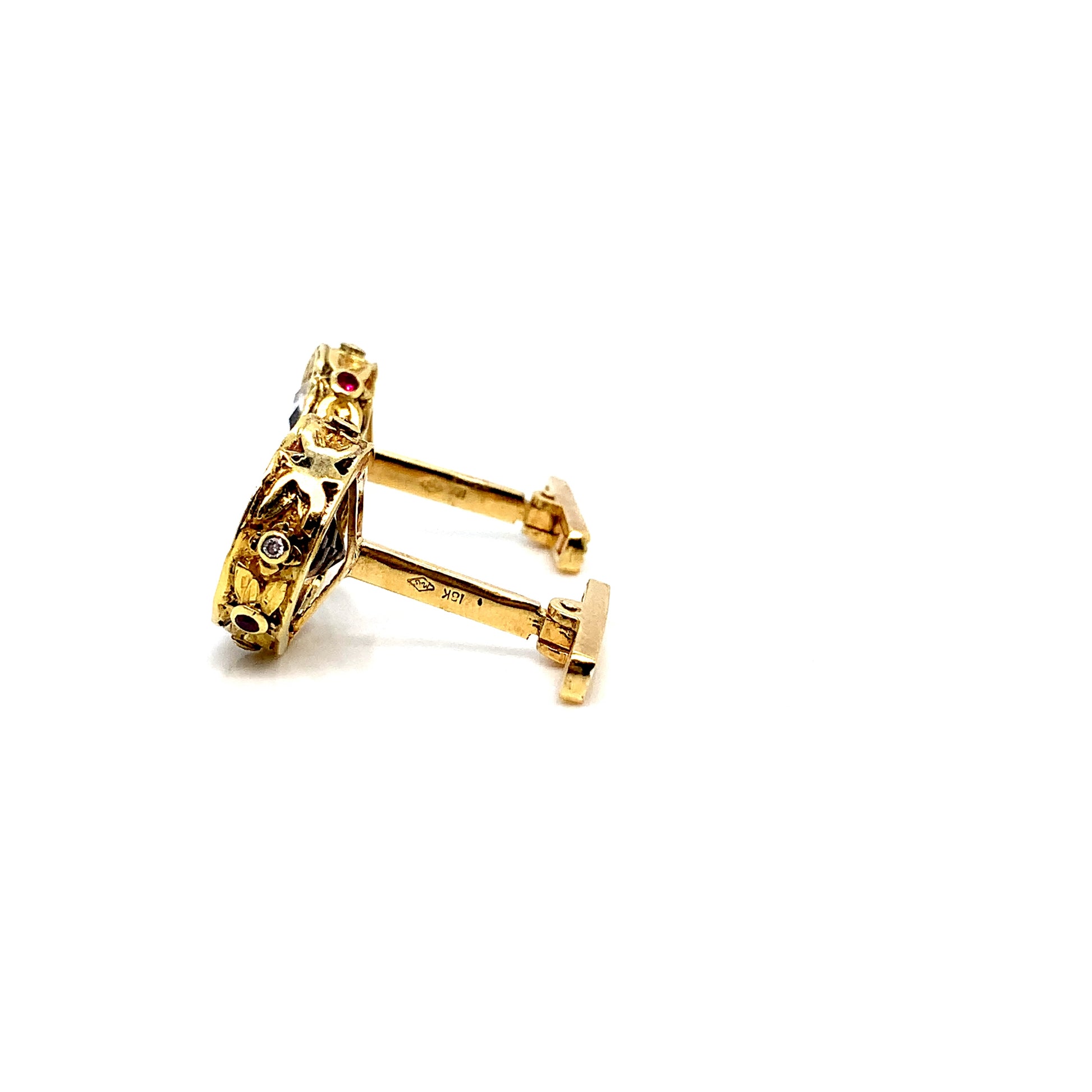 Gold Sapphire Ruby Cufflinks | 18K Diamond Circular Design