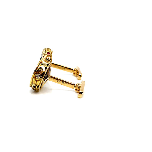 Gold Sapphire Ruby Cufflinks | 18K Diamond Circular Design