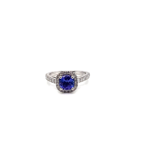 White Gold Tanzanite Ring | 10K Diamond Accent Band
