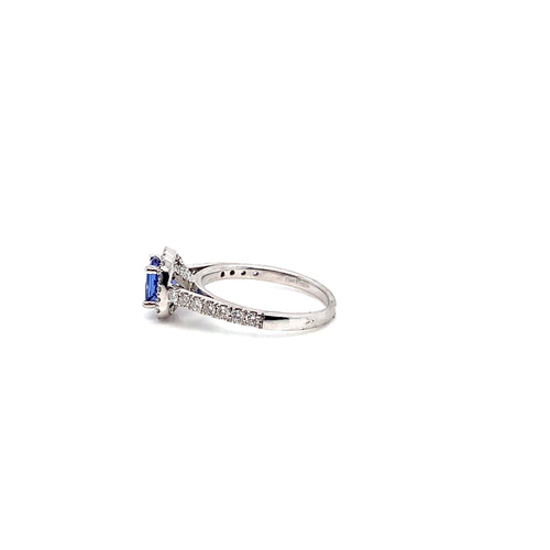 White Gold Tanzanite Ring | 10K Diamond Accent Band