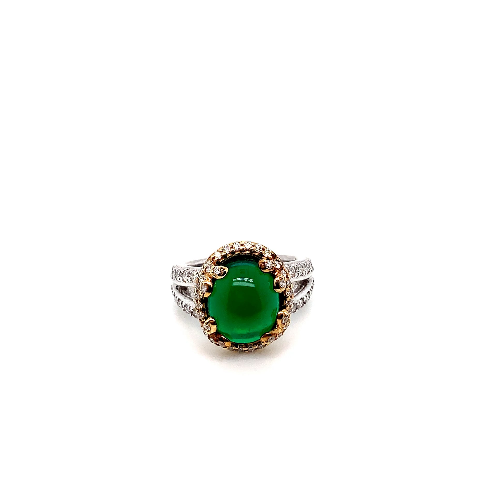 White Yellow Gold Diamond Ring | 18K Two-Tone Lab Created Center