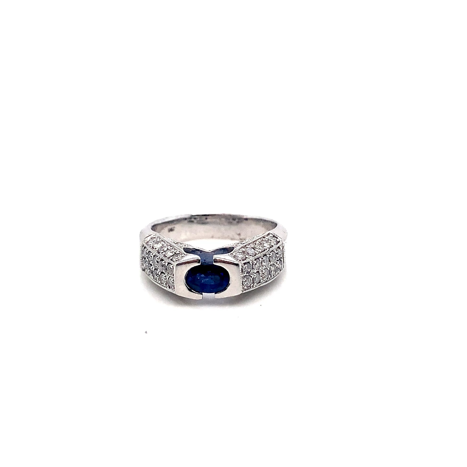 White Gold Sapphire Diamond Ring | 14K Elegant Design