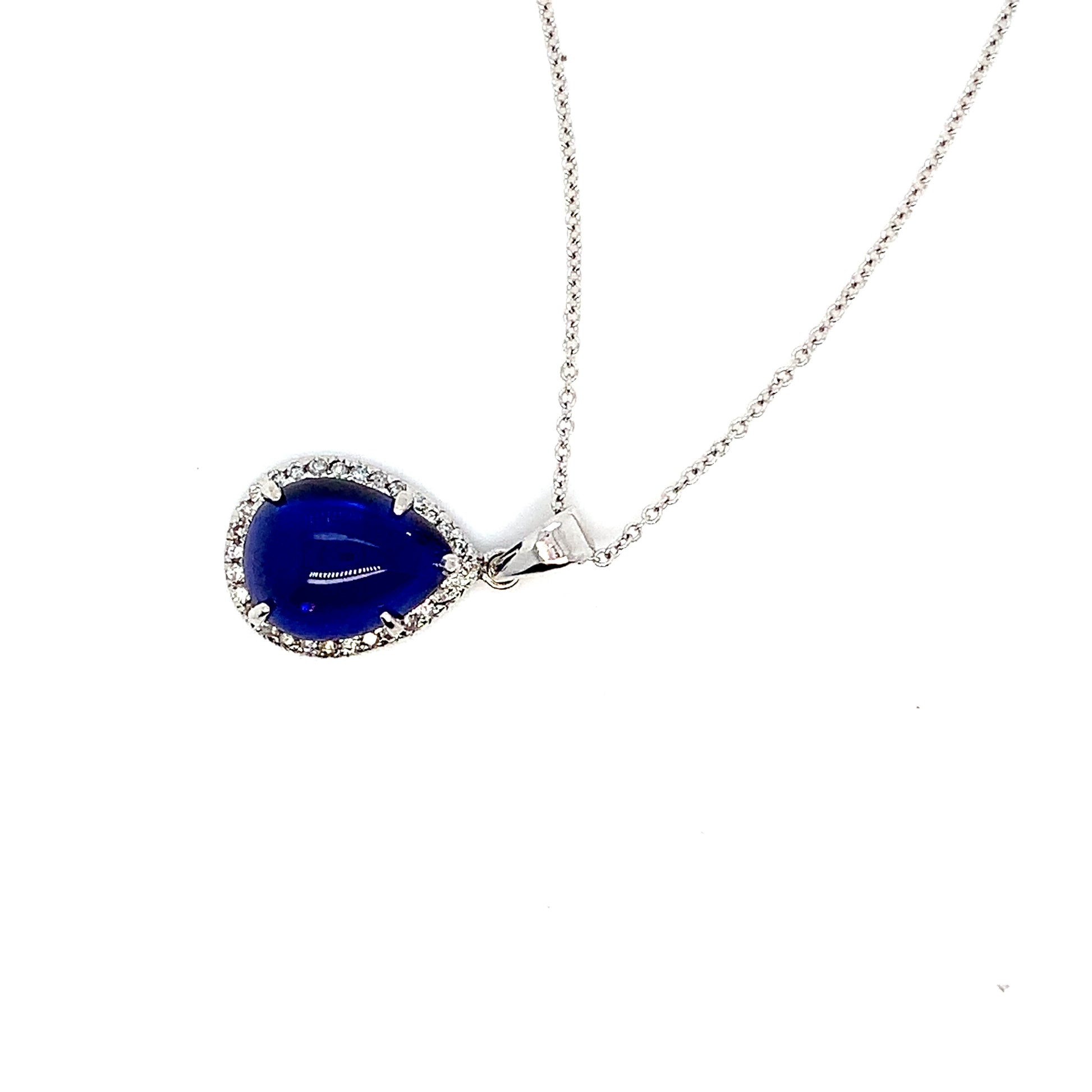 White Gold Sapphire Natural Diamond Pendant | 14K Elegant Necklace