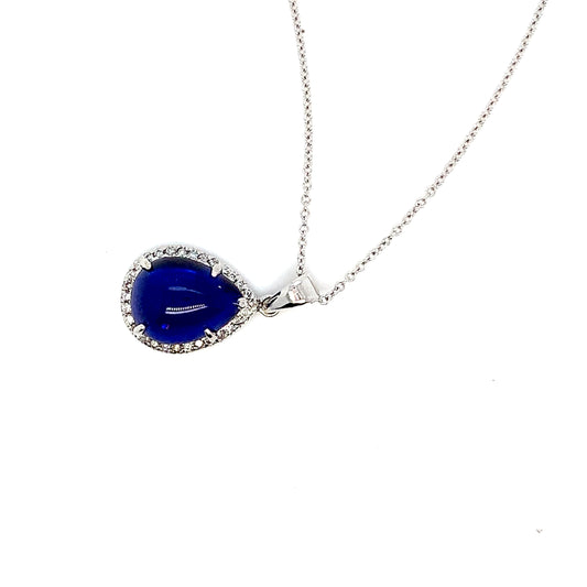 White Gold Sapphire Natural Diamond Pendant | 14K Elegant Necklace