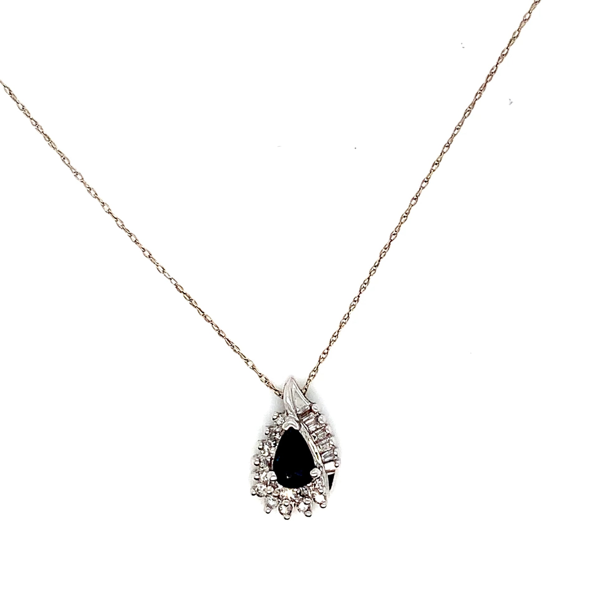 White Gold Sapphire Fine Natural Diamond Pendant | 14K Elegant Necklace