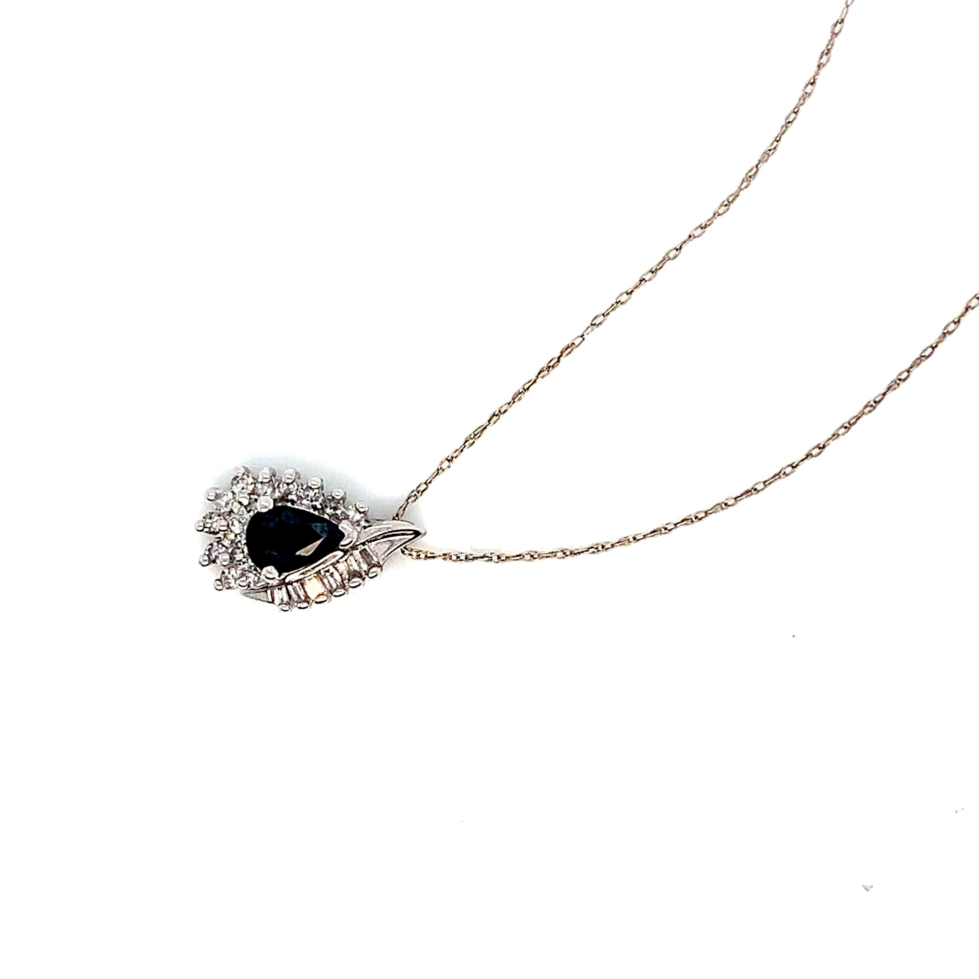 White Gold Sapphire Fine Natural Diamond Pendant | 14K Elegant Necklace