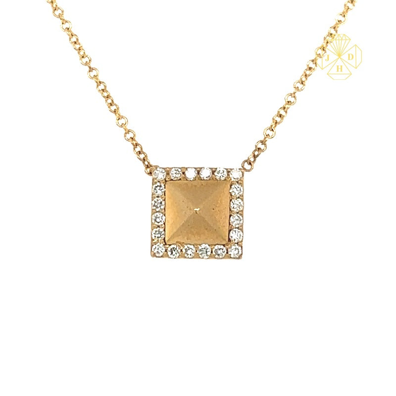 14K Yellow Gold Pyramid Pendant with Square Halo Setting