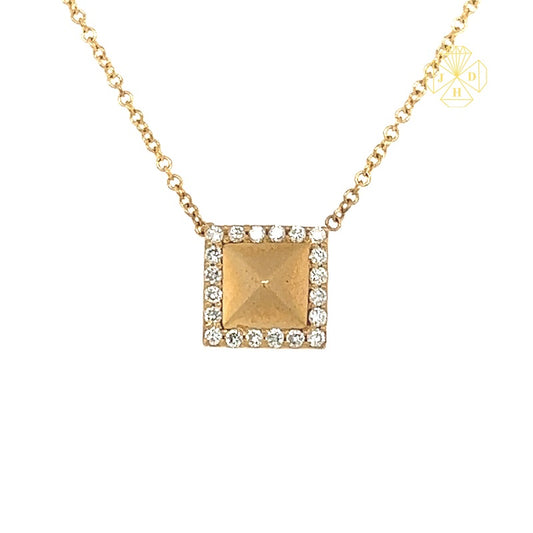 14K Yellow Gold Pyramid Pendant with Square Halo Setting