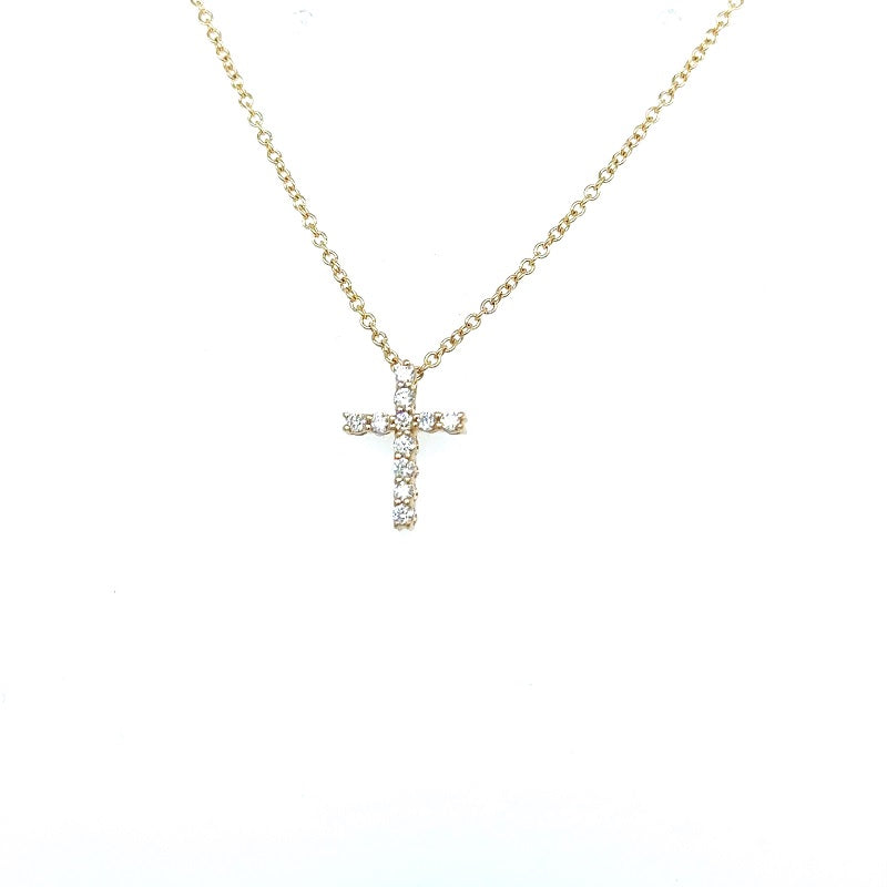 14K Yellow Gold Diamond Cross Pendant with Chain