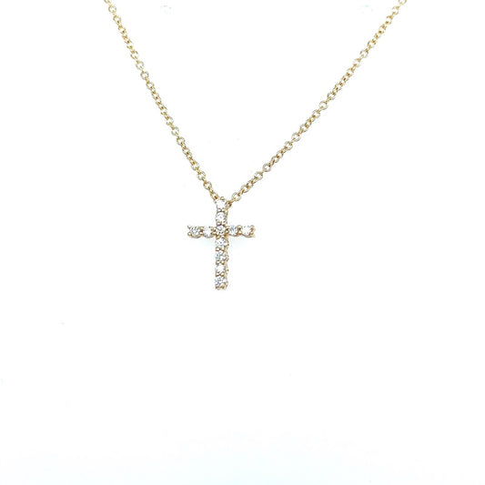 14K Yellow Gold Diamond Cross Pendant with Chain