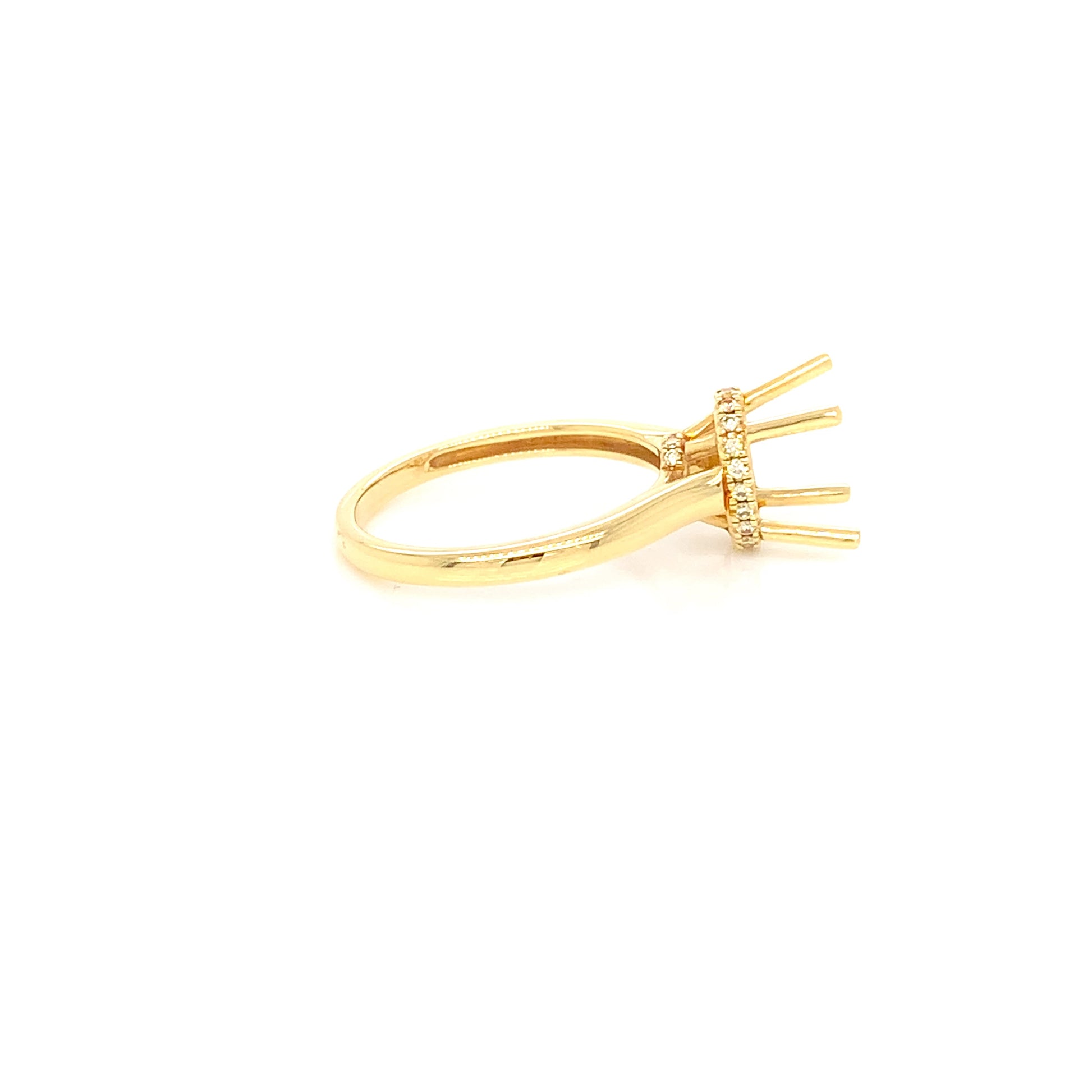 18kt Yellow Gold Semi Mount Ring – Hidden Halo Basket 0.13ct, Size 6.5