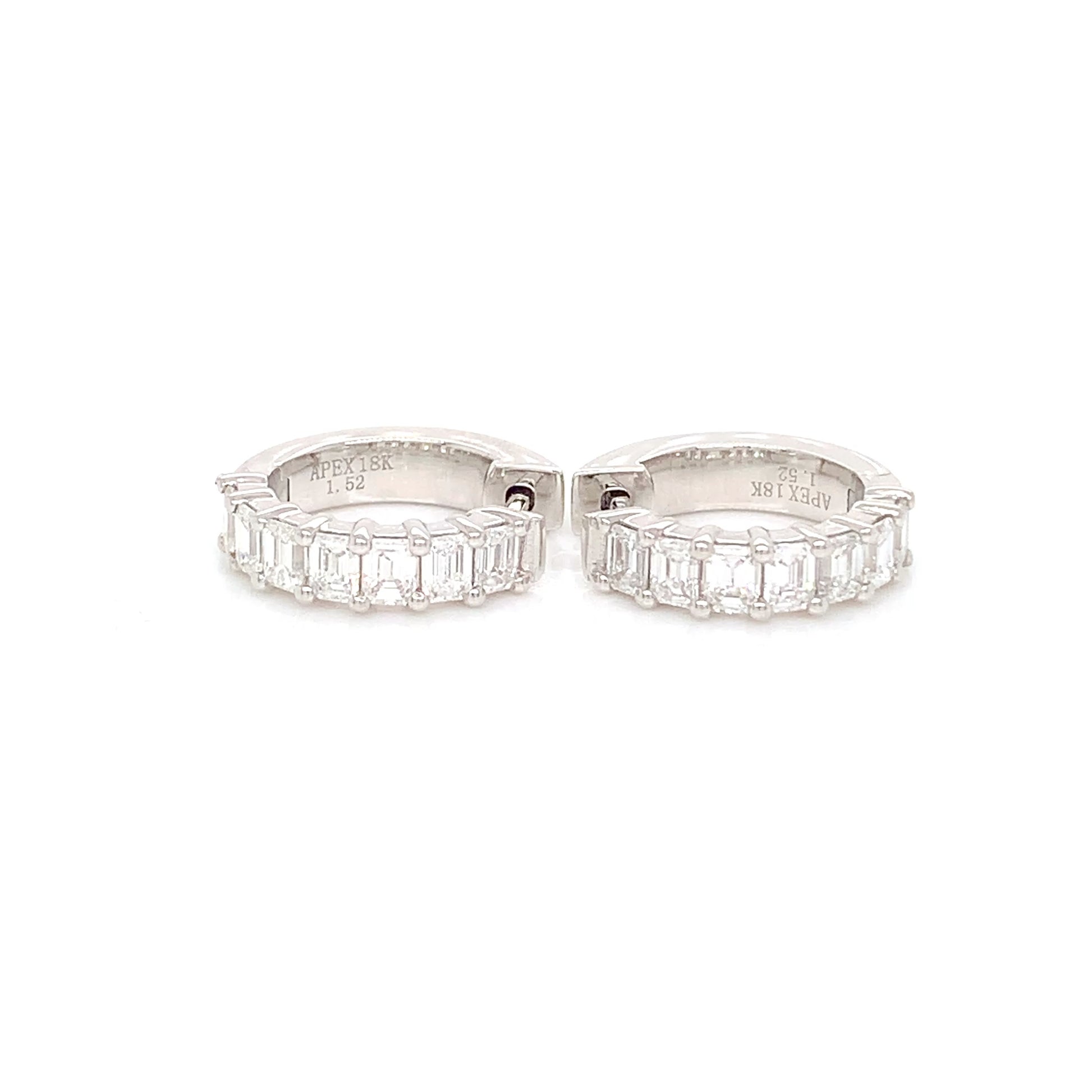 14K White Gold Emerald Diamond Huggies | 1.52 CTW Luxury Earrings