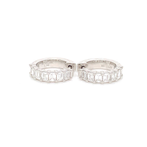 14K White Gold Emerald Diamond Huggies | 1.52 CTW Luxury Earrings