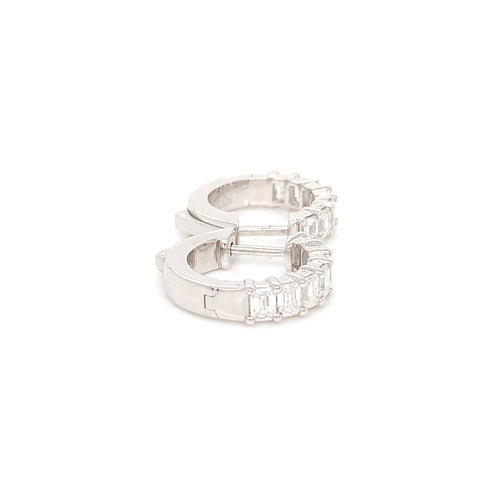 14K White Gold Emerald Diamond Huggies | 1.52 CTW Luxury Earrings