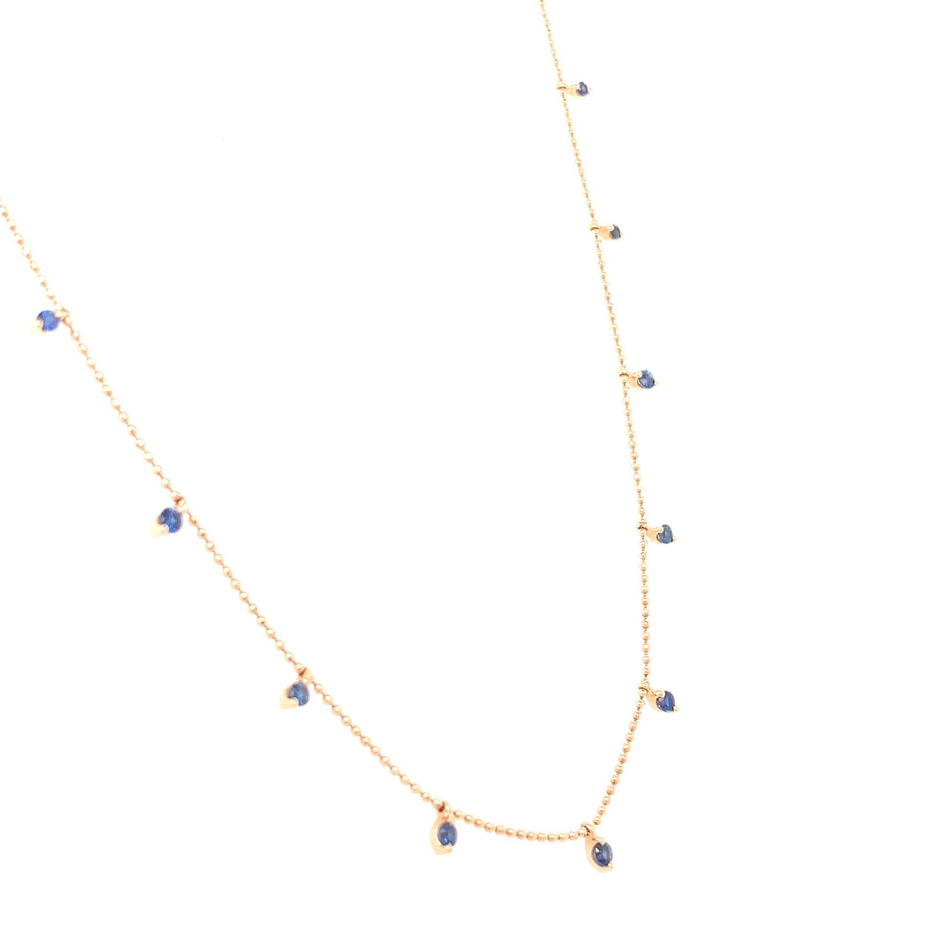 Blue Sapphire Bead Necklace – 0.55ct, 18" in 18kt Rose Gold