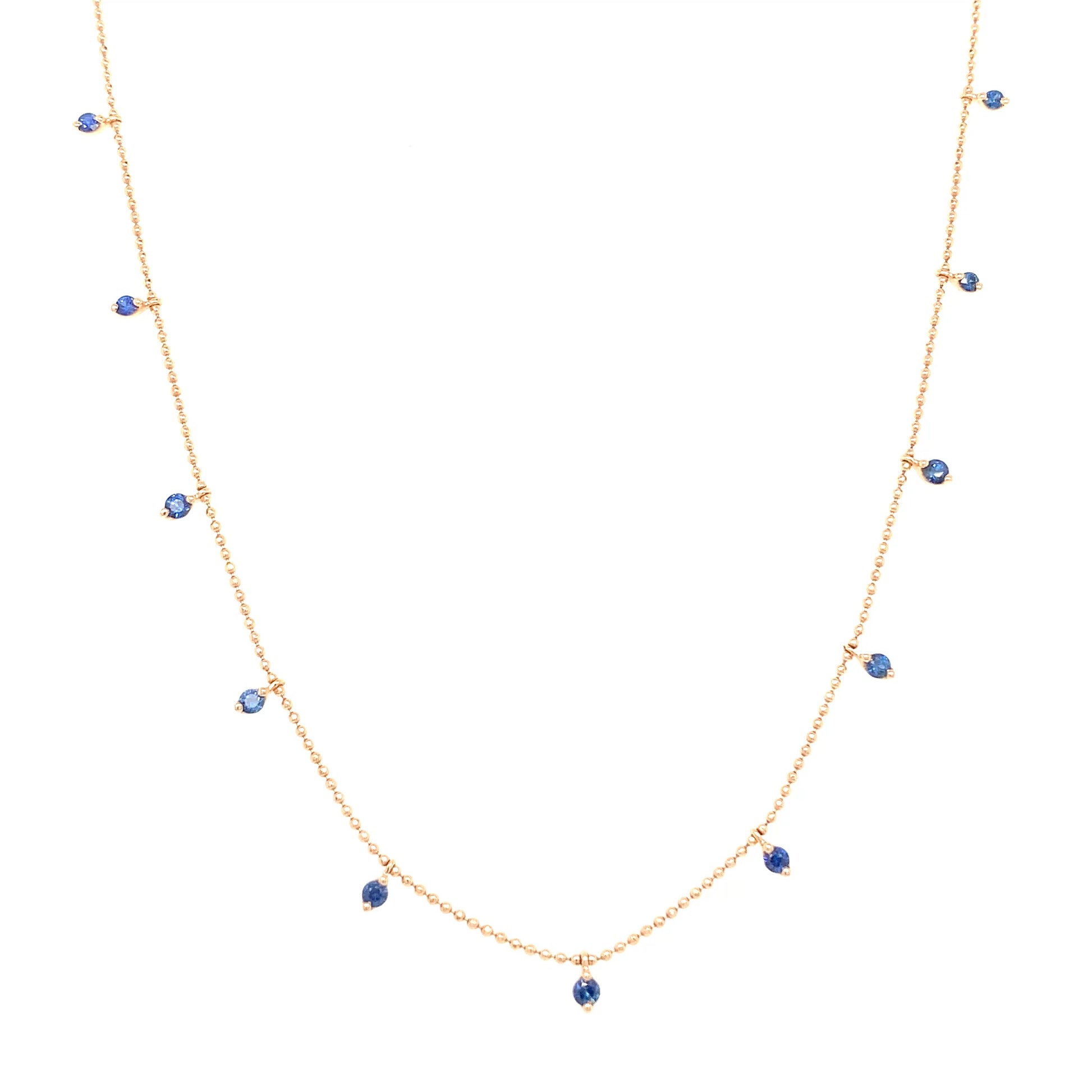 Blue Sapphire Bead Necklace – 0.55ct, 18" in 18kt Rose Gold