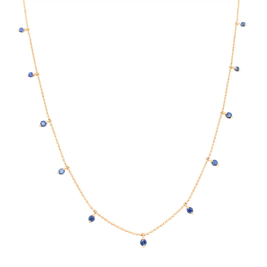 Blue Sapphire Bead Necklace – 0.55ct, 18" in 18kt Rose Gold