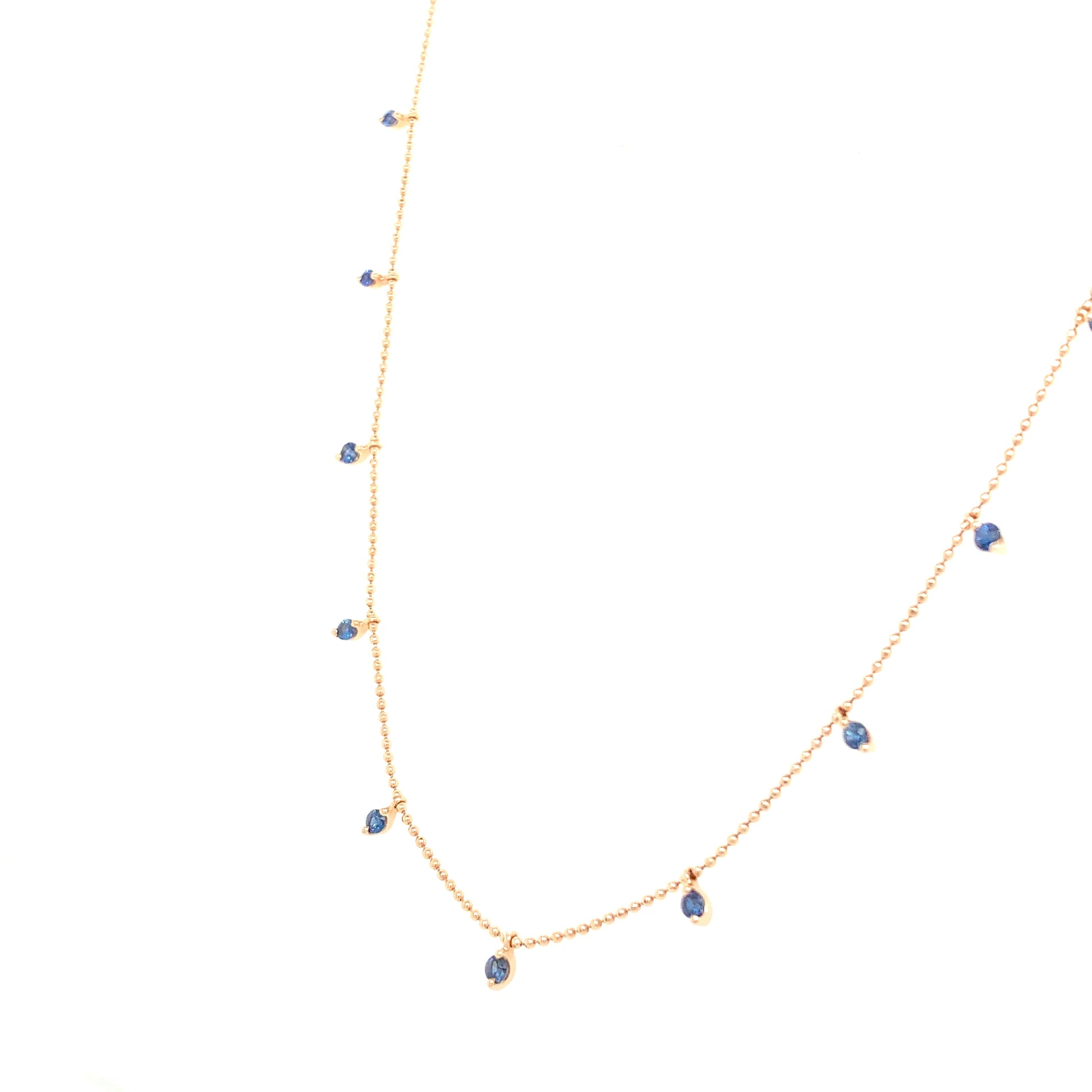 Blue Sapphire Bead Necklace – 0.55ct, 18" in 18kt Rose Gold