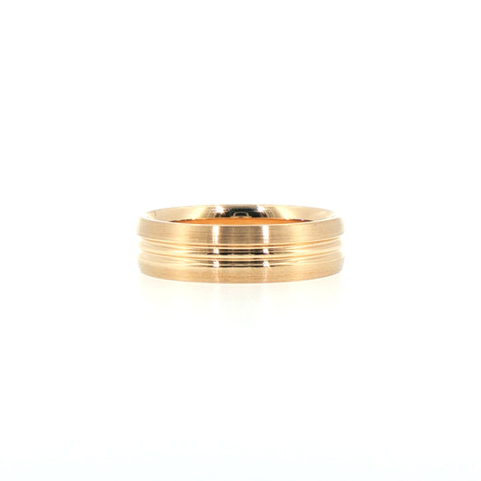 Brushed 14kt Yellow Gold Comfort Fit Wedding Band with Double Polished Grooves
