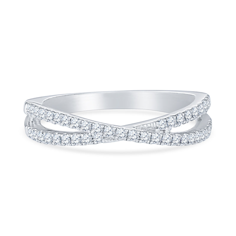 14K White Gold Contemporary Criss-Cross Diamond Anniversary Band