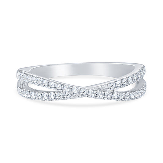 14K White Gold Contemporary Criss-Cross Diamond Anniversary Band