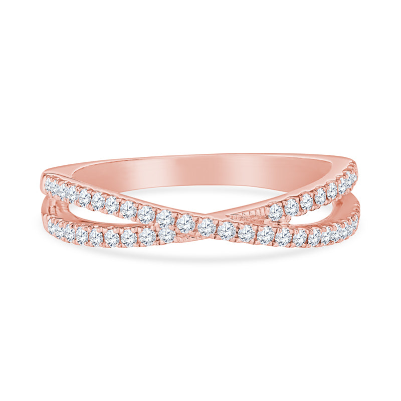 14K Rose Gold Contemporary Criss-Cross Diamond Wedding Band