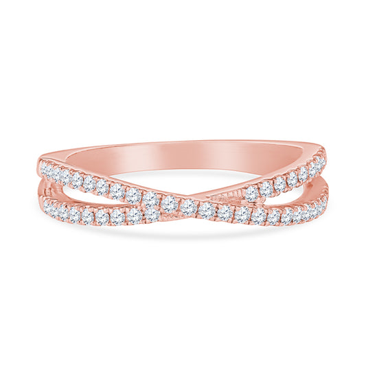 14K Rose Gold Contemporary Criss-Cross Diamond Wedding Band