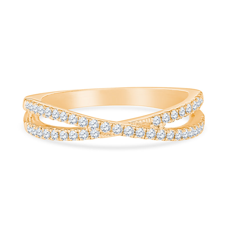 14K Yellow Gold Contemporary Criss-Cross Diamond Stackable Band