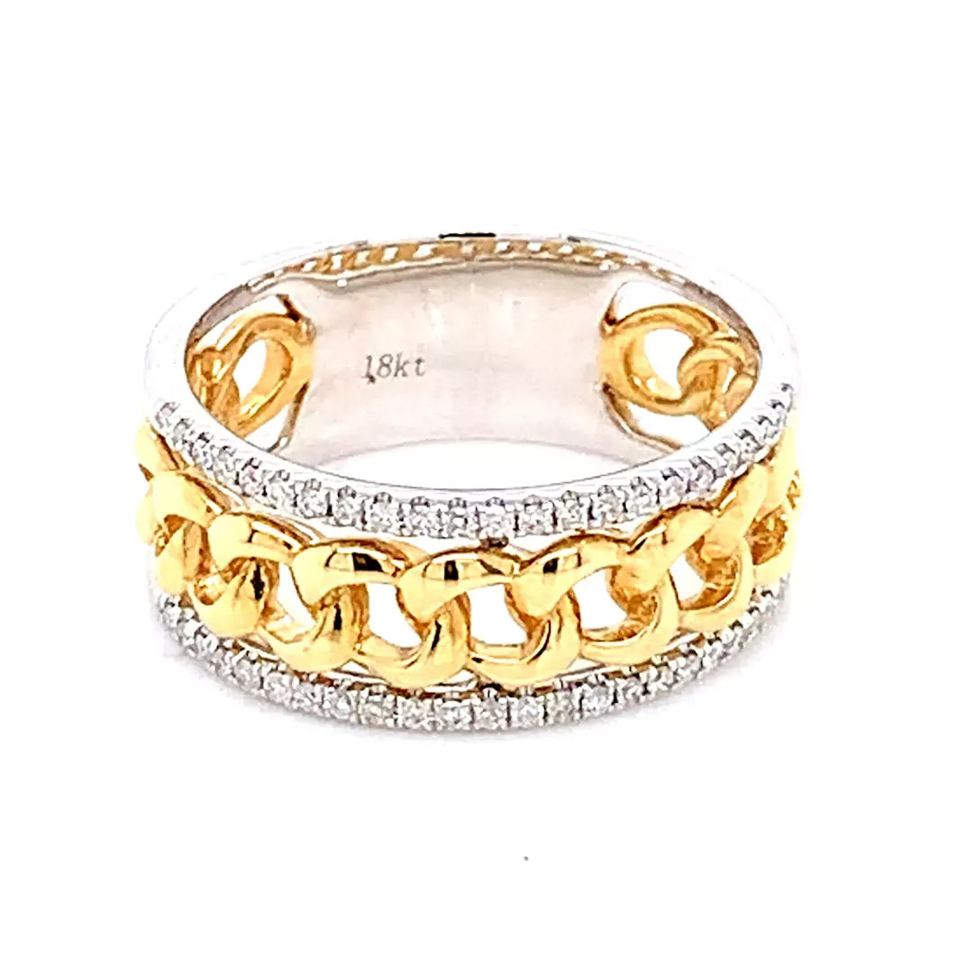 Two-Tone Diamond Link Ring in 18K White & Yellow Gold