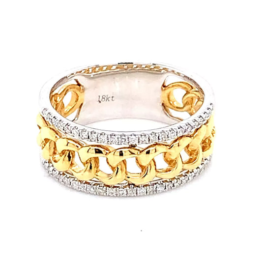 Two-Tone Diamond Link Ring in 18K White & Yellow Gold