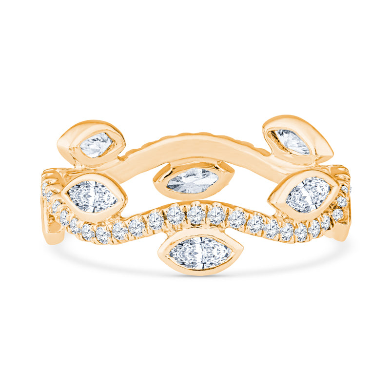 18K Yellow Gold Freeform Vintage Style Diamond Stackable Eternity Band