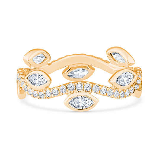 18K Yellow Gold Freeform Vintage Style Diamond Stackable Eternity Band