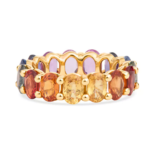 Kaleidoscope of Love: 9.13 CTW of Colored Gemstones Celebrate Life's Journey Yellow Gold Eternity Band