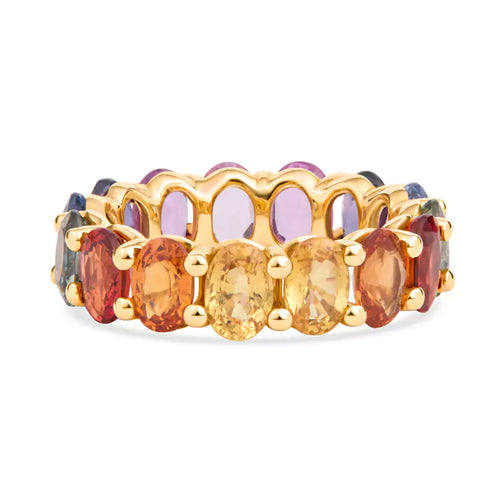 Kaleidoscope of Love: 9.13 CTW of Colored Gemstones Celebrate Life's Journey Yellow Gold Eternity Band
