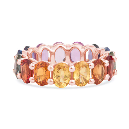 Kaleidoscope of Love: 9.13 CTW of Colored Gemstones Celebrate Life's Journey Rose Gold Eternity Band