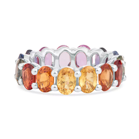 Kaleidoscope of Love: 9.13 CTW of Colored Gemstones Celebrate Life's Journey White Gold Eternity Band