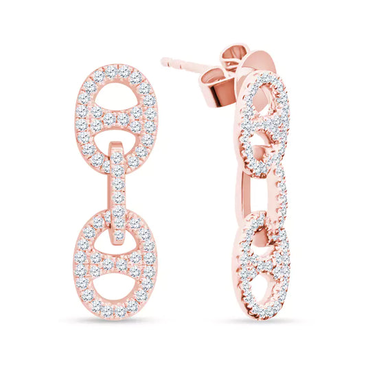 Sparkling Embrace: 0.63 CTTW Diamonds Dance Across Enchanting DANGLING Rose Gold Earring