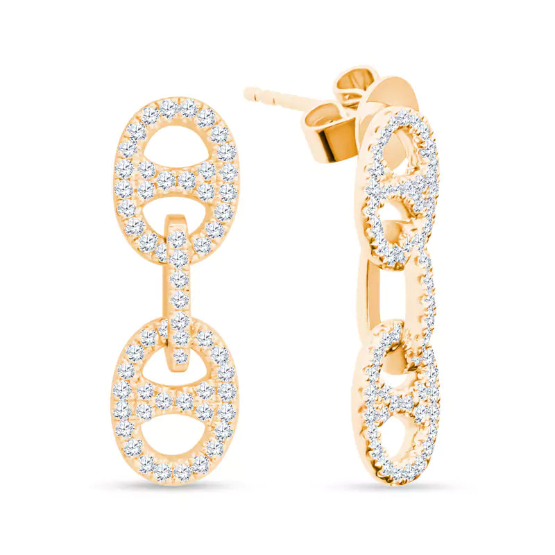 Sparkling Embrace: 0.63 CTTW Diamonds Dance Across Enchanting DANGLING Yellow Gold Earring