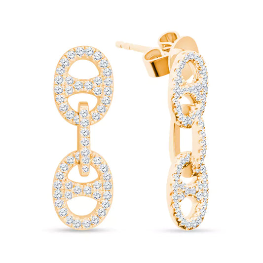 Sparkling Embrace: 0.63 CTTW Diamonds Dance Across Enchanting DANGLING Yellow Gold Earring