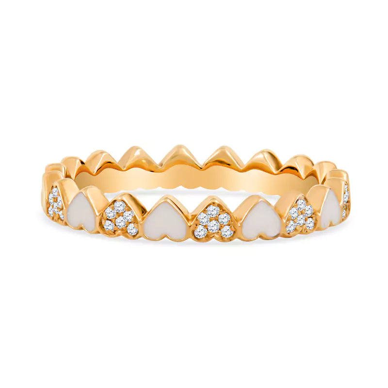 Sweet Surprise: Enamel & Diamonds Create a Unique Alternating Heart 14K Yellow Gold Ring