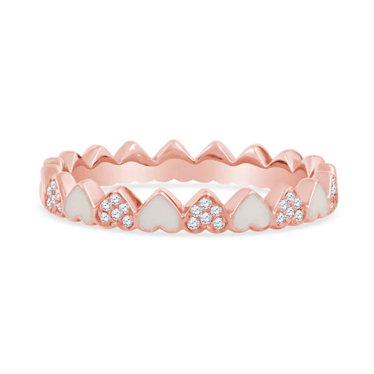 Sweet Surprise: Enamel & Diamonds Create a Unique Alternating Heart 14K Rose Gold Ring