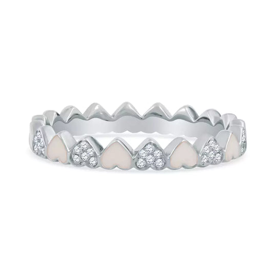 Sweet Surprise: Enamel & Diamonds Create a Unique Alternating Heart 14K White Gold Ring
