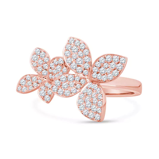 Sparkling Blossoms: 0.97 CT Diamonds Adorn Delicate Petals in This Double Flower 18K Rose Gold Ring