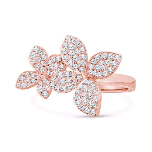 Sparkling Blossoms: 0.97 CT Diamonds Adorn Delicate Petals in This Double Flower 18K Rose Gold Ring