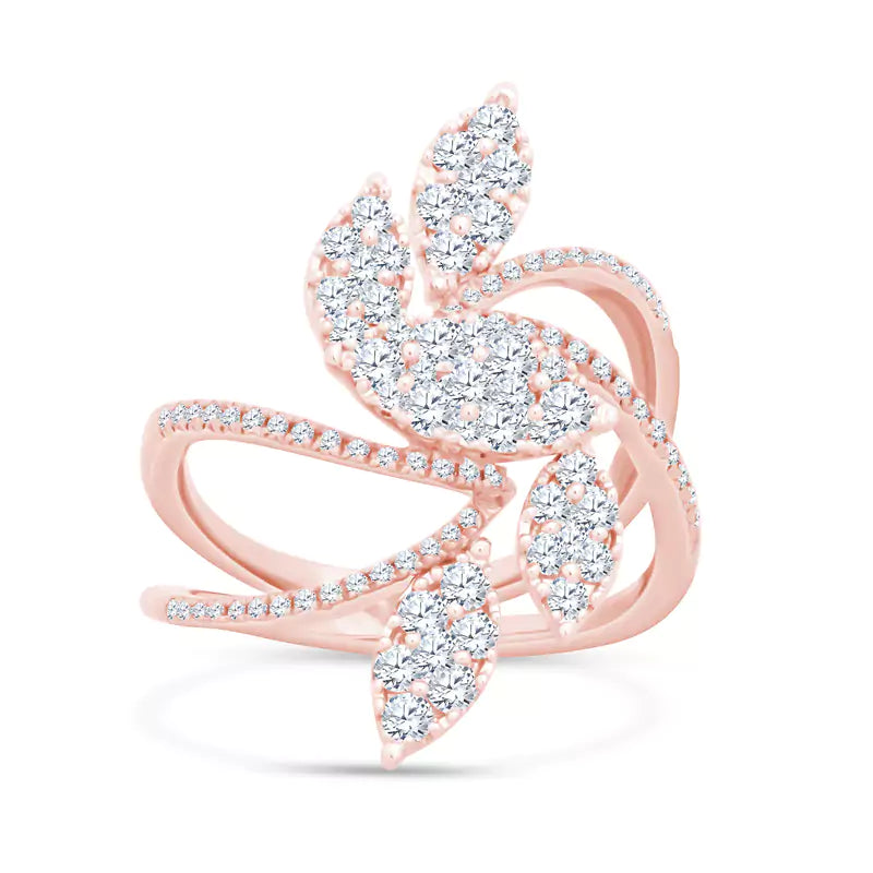 Dazzling Flora: 1.04 CT Diamonds Elevate This Unique Leaf-Shaped Rose Gold Ring