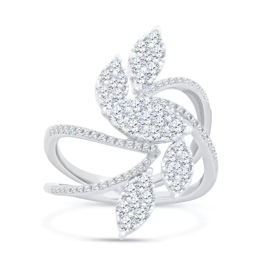 Dazzling Flora: 1.04 CT Diamonds Elevate This Unique Leaf-Shaped White Gold Ring