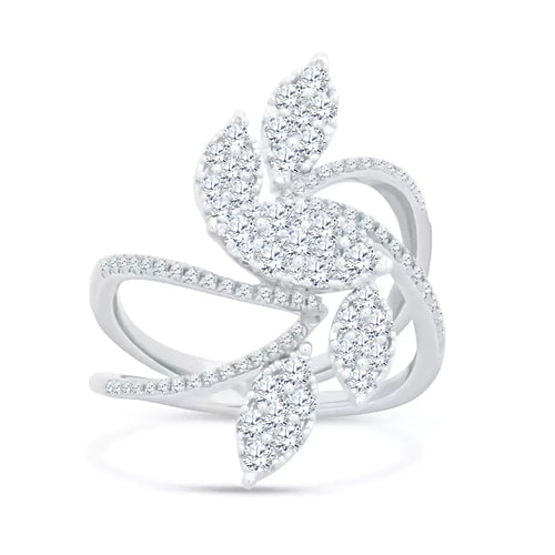 Dazzling Flora: 1.04 CT Diamonds Elevate This Unique Leaf-Shaped White Gold Ring