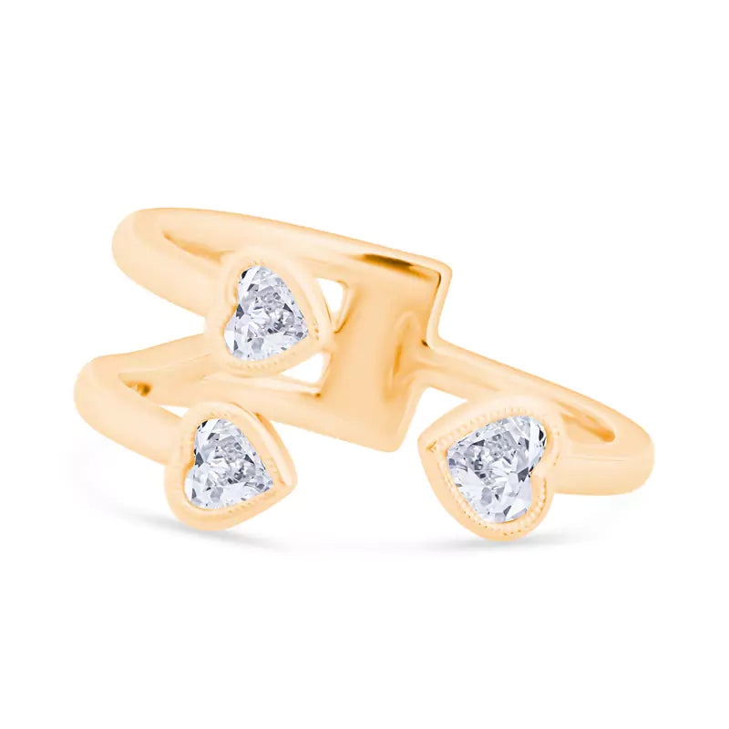 Modern Muse: Captivating Heart Trio Rings in Sleek 18K Yellow Gold