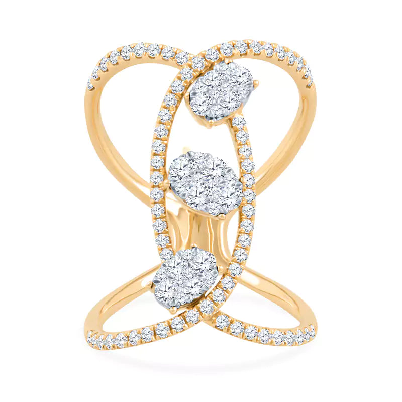 Intertwined Brilliance: 1.11 CTW Ovals Dance in This Crossover Cluster Ring